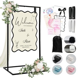 OurWarm Metal Wedding Sign Stand, Adjustable Welcome to Our Wedding Sign Holder, Heavy Duty Easel Stand for Sign W/Design Bundle & Leather Sign Hanging Straps, Seating Chart Stand, Easel for Display