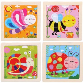 BLOOPIC Wooden Puzzles Molds Puzzles Montessori Shaping Building Blocks Jigsaw Puzzle Set of 4 Brain Training Puzzles Traffic Insects Animal Puzzles Cognitive Learning Wooden Multifunction Early