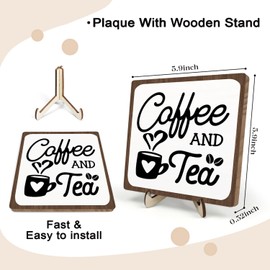 Coffee Bar Sign Plaque, Coffee Signs for Coffee Station, Vintage Coffee Sign Decor for Kitchen, Coffee Bar Accessories, Coffee Themed Gifts, Farmhouse Cafe Sign,Coffee & Tea Bar Decor Signs (White&Brown, 5.9x5.9inches)