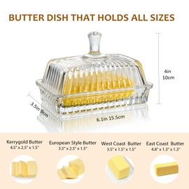 Clear Crystal Butter Dish with Lid, 6.2" Covered Glass Butter Dish with Cover Long Handle, Crystal Glass ButterTray for Countertop