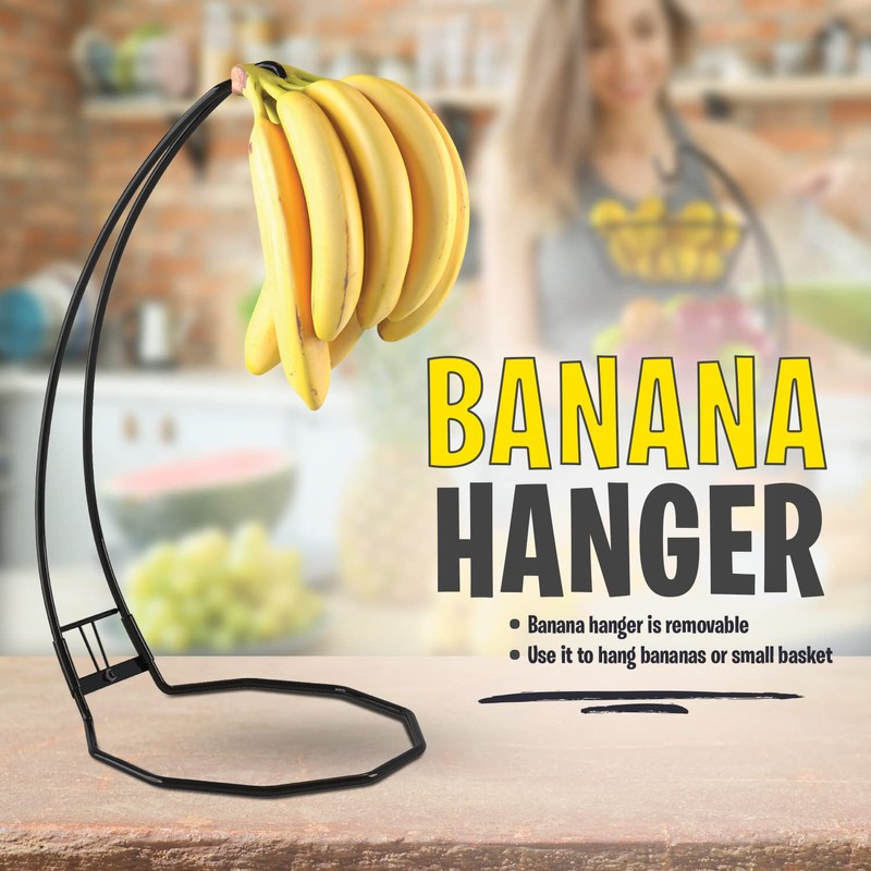 Fruit Basket with Banana Hanger and Fruit Bowl. Kitchen Counter