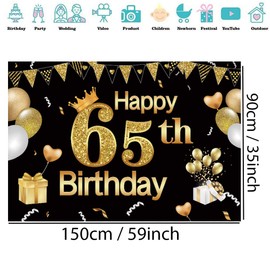 65th Birthday Decorations Happy 65th Birthday Backdrop for Men and Women Photography Background 150cm Birthday Decorations Party Banner Photo Booth Props