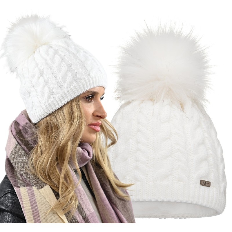 Alur Women's Beanie Winter Hat Knitted Hat with Bobble -