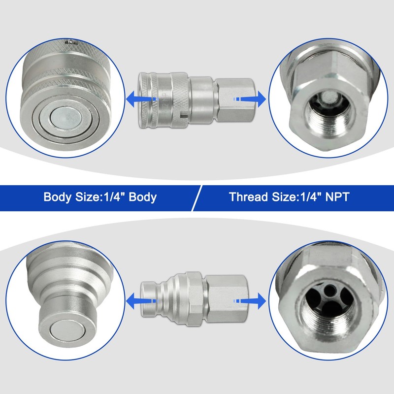 SINOCMP 1/4" Body & 1/4" NPT Hydraulic Quick Connect Fittings