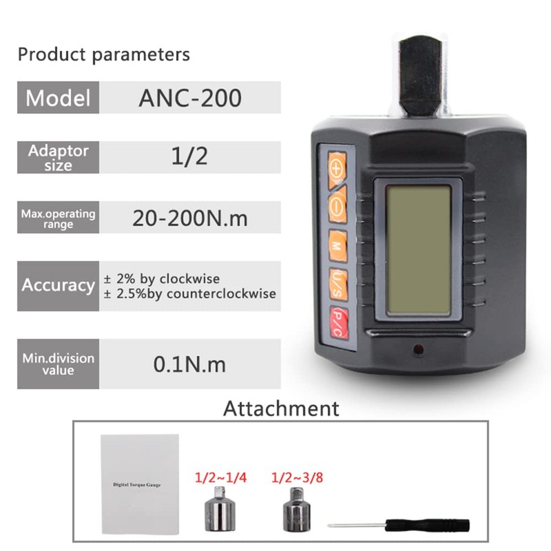 ANC-200 Digital Wrench Torque Meter Adjustable Large Screen Display High