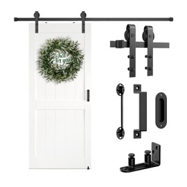 Arti-Life Barn Door Hardware Kit 6.6FT Heavy Duty Sliding Door Track Kit with Floor Guide and 2 Handles with Lock, Smoothly Hardware kits for Interior Exterior Fit 36"-40" Wide Panel (J Shape Hanger)