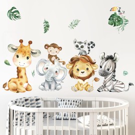 decalmile Safari Jungle Animals Wall Stickers Elephant Giraffe Lion Wall Decals Baby Nursery Kids Bedroom Living Room Wall Decor