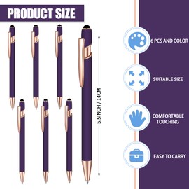 Lragvtbk 6 Pcs Blue Ink Ballpoint Pen with Stylus Tip 2 in 1 Ballpoint Pen Metal Pens Stylus Pen for Touch Screens School Office Coworkers (Purple Rose Gold)