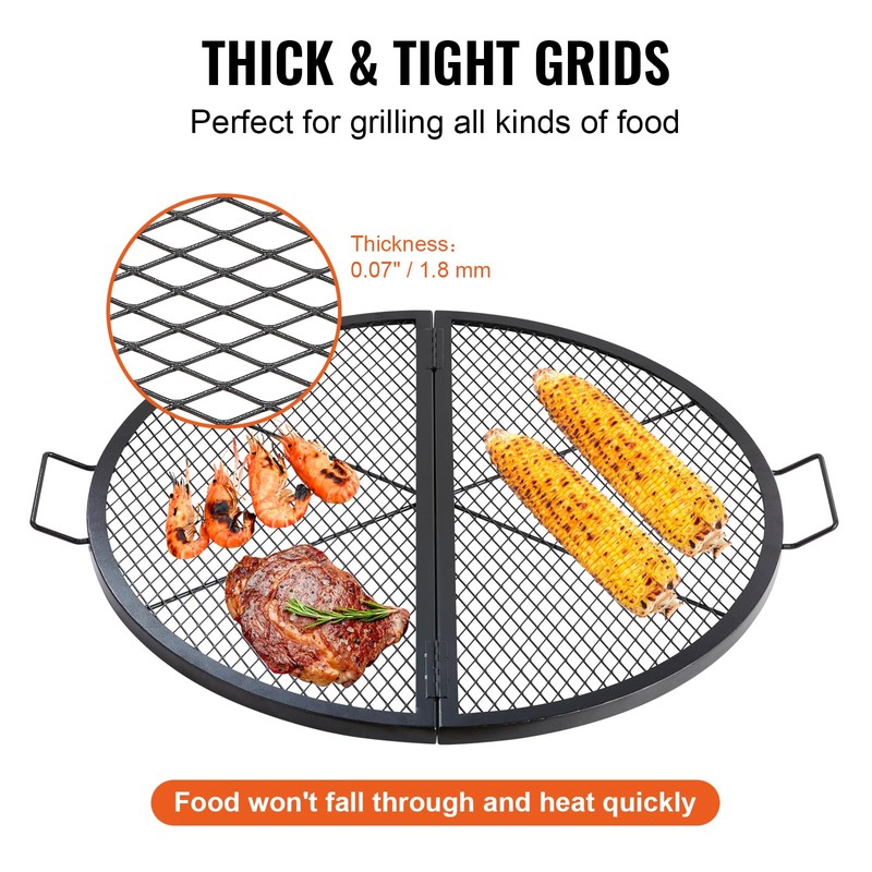 VEVOR X-Marks Fire Pit Grill Grate, Foldable Round Cooking Grate,