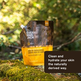 Every Man Jack Amber + Sandalwood Mens Body Wash Refill Starter Pouch - Cleanse, Nourish, and Hydrate Skin - Naturally Derived Ingredients - Paraben Free, Phthalate Free, Dye Free - (2-36oz pouches)