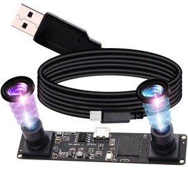 ELP HD USB Camera Dual Lens High Speed 60fps Webcam Small Wide Angle USB Camera Module 3D Stereo Sync 1.3 Megapixel Webcam Board 90 Degree Distortion Free Lens PC Camera UVC USB2.0 Web Conference