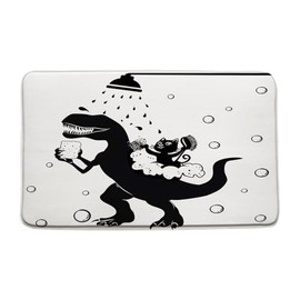 Funny Dinoaur Bath Mat Black Cat Dinosaur Bathing Cute Animal Silhouette Cartoon Creative Memory Foam Home Office Door Bathroom Decor Mat,17.8"x29.5"