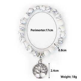 KARAZZO Natural 8mm Gorgeous Turquoise Bracelet Crystal Stretch Beaded Bracelet Rock Bracelets Adjustable for Boys Girls and Adults Gifts (3PCS White)