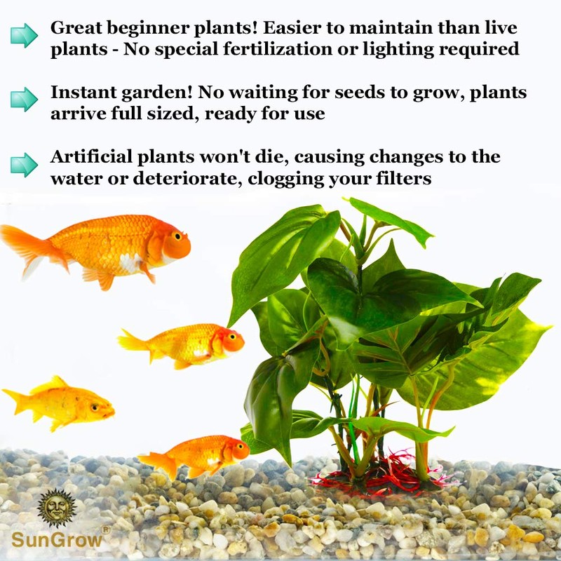 SunGrow Plastic Leaf Plant, Heavy-Duty Ceramic Base, Hiding Spot for