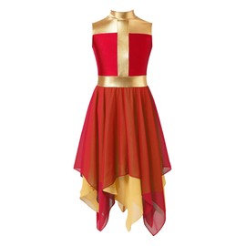 Winnrchan Metallic Worship Dance Dress for Girls Sleeveless Praise Dance Tunic Lyrical Liturgical Dancewear Red 8 Years