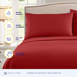Full Size Sheet Sets - Breathable Luxury Sheets with Full Elastic & Secure Corner Straps Built In - 1800 Supreme Collection Extra Soft Deep Pocket Bedding Set, Sheet Set, Full, Red