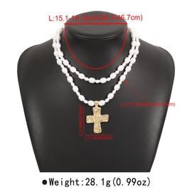 Baroque Pearl Beaded Cross Necklace Gold Y2K Chunky Cross Pendant Necklace Layered Pearl Beaded Necklace for Women Costume Jewelry for Christmas Birthday Baptism (gold)