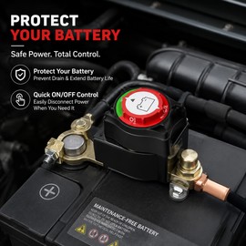 Top Post Battery Disconnect Switch for 12–48V Systems – 250A ON/OFF Negative Terminal Isolator for Car, RV and Boat