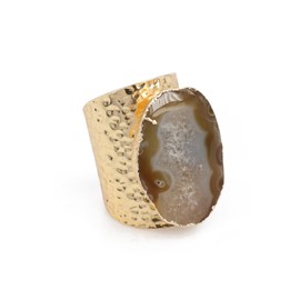 Dazzle Appeal Natural Agate Slice Statement Cuff Ring, Brass Gold Plated, Approx. 25-30mm Brown Stone
