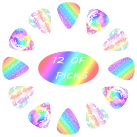 Rainbow Unicorn Guitar Picks for Kids Guitar Plectrums for Acoustic Guitar Bass Electric Guitar Pick for Girls 12 Pack Includes Thin Medium Heavy Gauges