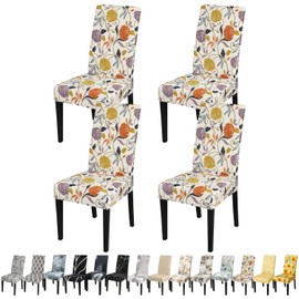 JQinHome Pattern Chair Covers for Dining Room Set of 4, High Stretch Removable Washable Parsons Chair Slipcover for Home Party Hotel Wedding Ceremony (Flower,4PCS)