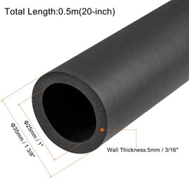 sourcing map Foam Grip Tubing Handle Grips 25mm ID 5mm Wall Thick 0.5m Black Non-Slip for Fitness, Tools Handle Support
