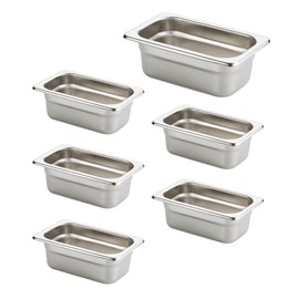 HECMAC 6 Pack Anti-Jam Hotel Pans, 1/9 Size 2-1/2 Inch Deep, Commercial Stainless Steel Chafing Steam Table Pan, Catering Storage Metal Food Pan, 23 Gauge