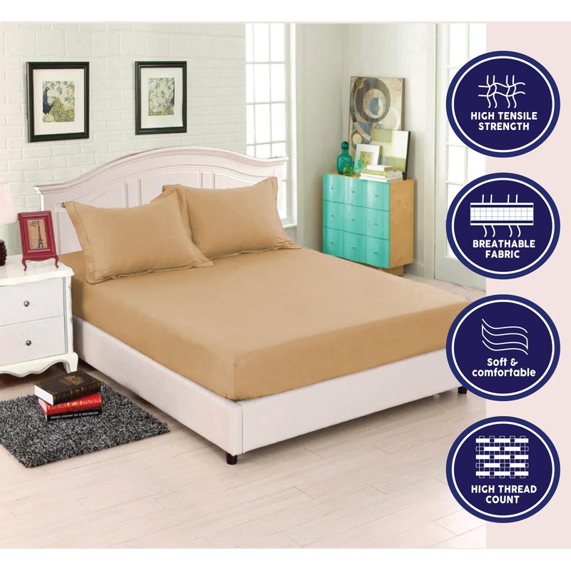 Ev Dekor Fitted Sheet Single, Beige - Deep Pocket Bedsheet