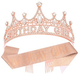 Exacoo Rose Gold Birthday Girl Sash And Tiara