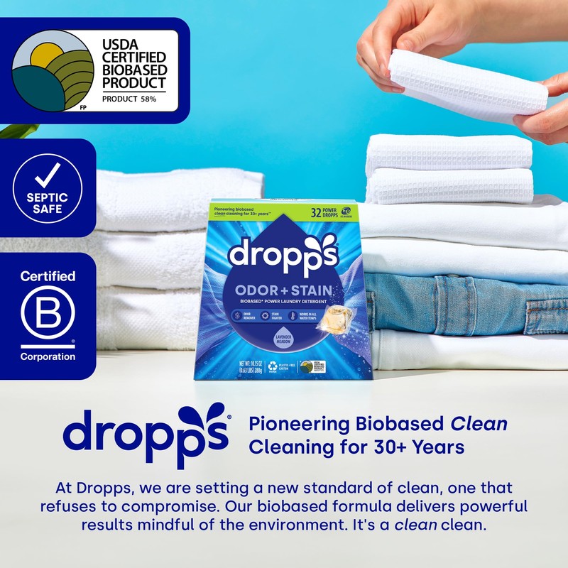 Dropps Odor & Stain Biobased Power Laundry Detergent Pods, Lavender