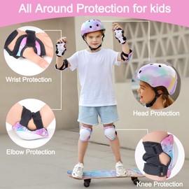 Children's Helmet Knee Elbow Wrist Pads Adjustable Knee Pads Elbow Pads Wrist Guards Skateboard Helmets for Scooter Cycling Scooter Skating Girls 3-8 Years