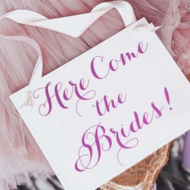 Ritzy Rose Ring Bearer Wedding Sign - Here Comes the Brides - Choose Your Color Paper, Ribbon, and Font - 11x8.5 inches - 1068