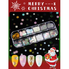 EBANKU 36 Grids Christmas Nail Glitter - 3D Holographic Winter Sequins Snowflake Star Tree Laser Glitter for Holiday Acrylic Nails - Mixed Shape Xmas Flakes Decoration