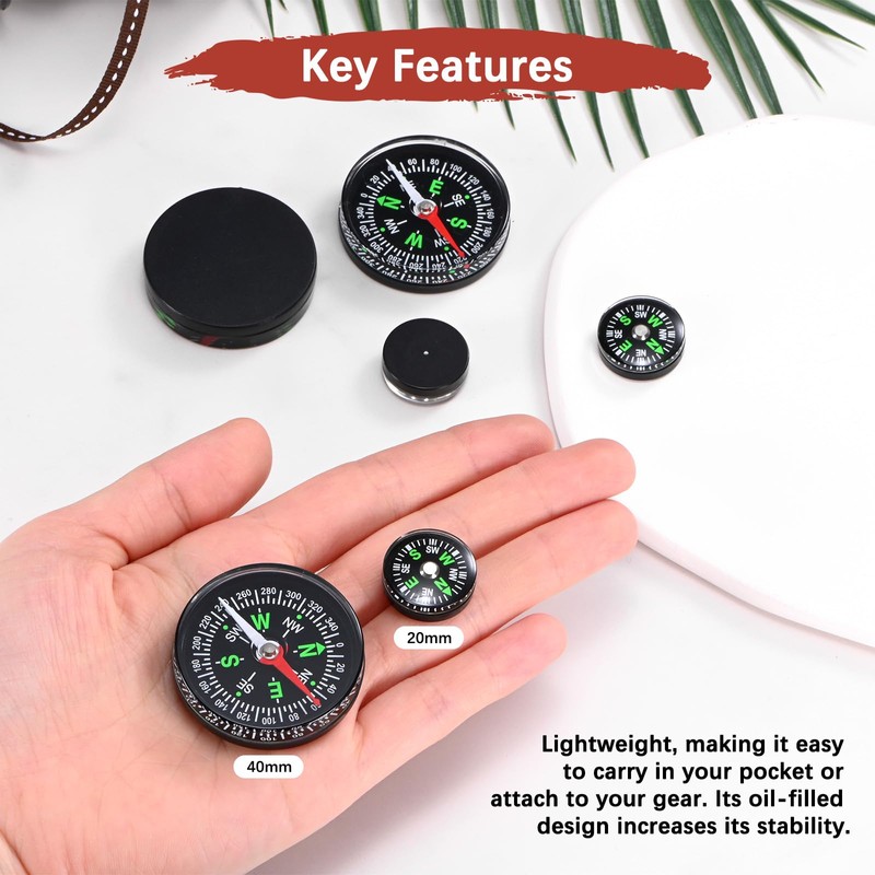 TIXIPEM 40mm Mini Compass [5PCS] - Pocket Oil Filled Small