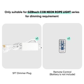 GZBtech Universal Dimmer for Neon Strip Lights, 500 Watt Plug-in Dimmer with Remote Control & 5FT Length Cable, UL Listed, 66FT Control Distance(2 Prong Plug)