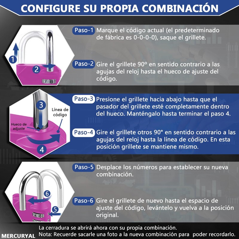 MERCURYAL Padlock Combination - Lock Lock - Security 4 Numbers
