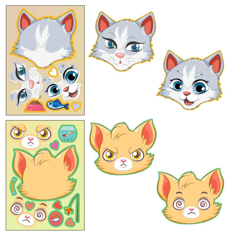 Cute Cat Face Swap Sticker Cute Cat Make-A-Face Sticker Puzzle