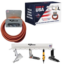 Pit Posse PP3359 Air Tool Pneumatic Rack Holder and Air Hose Hanger Combo- Made in USA- Aluminum Tool Organizer for Garage Trailer Workspace-Toy Hauler-Snowmobile-5th Wheel-Holds Up to 10 Air Tools