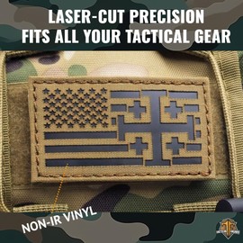 American Jerusalem Cross Holy Sepulchre (Coyote Brown on Black) Morale Patriotic Christian Laser-Cut Patches for Backpacks, Caps, Plate-Carrier