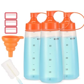Ondiomn Condiment Squeeze Bottle Wide Mouth, 3 Pack 400ml Empty Reusable Squeeze Bottles for Honey,Batter,Catsup,Onion,Resin,Baking,Expoxy,Relish, BPA Free-Food Grade