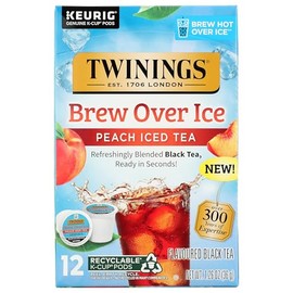 Twinings Brew Over Ice Unsweetened Peach Flavoured Black Iced Tea K-Cup Pods for Keurig, Caffeinated, 12 Count