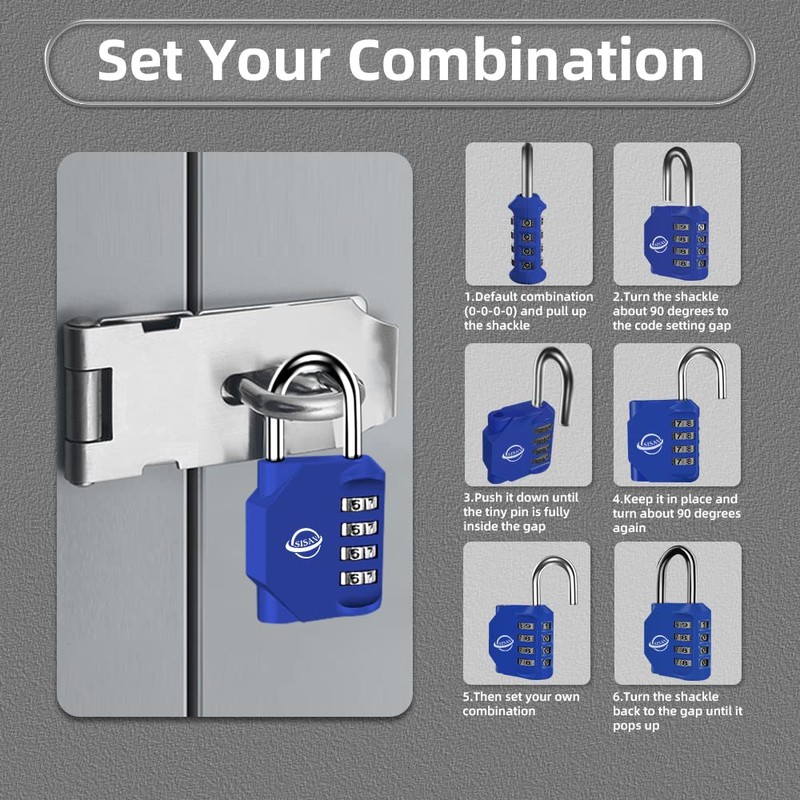 SISAV Combination Lock 4 Digit Outdoor Combination Padlock for School