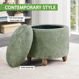 OSP Home Furnishings Lyra Contemporary Round Storage Ottoman with Lift-Off Lid, Spring Green Fabric