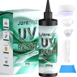 Jarezina UV Resin with Light,Upgraded 250g Crystal Clear,Low Odor,Fast Cure& Hard Type UV Resin Kit,Silicone Mat,UV Light,for Crafts,Jewelry Making,Casting