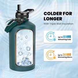 RAYMYLO One Gallon Water Bottle Insulated, Triple Walled Vacuum Stainless Steel (Cold for 48 Hrs), Leak Proof & Non-BPA, Large Water Flask Jug with Paracord Handle & Straw Spout Lids