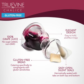 TrueVine Chalice Communion Cups and Wafer Set - Prefilled Cups with Gluten Free Unleavened Bread & Grape Juice - Carefully Packaged & Easy to Open, Ideal First Communion (100 Count)