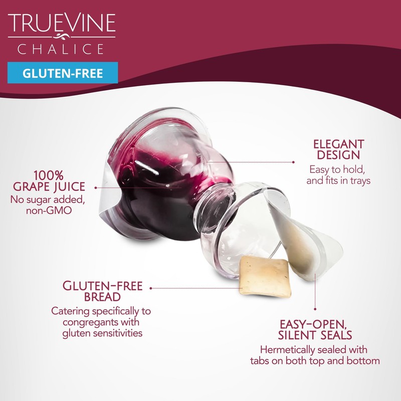 TrueVine Chalice Communion Cups and Wafer Set - Prefilled Cups