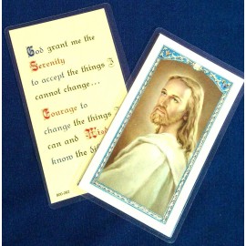 Blonde Blue Eyed Jesus Holy Card Serenity Prayer Nice Cloak Laminated Gold Ink