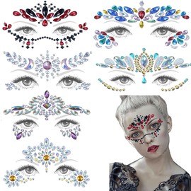 6 Stk Glitzer Gesicht Strasssteine, Glitzersteine Gesicht Festival Outfit, leuchtende Temporäre Tattoo-Aufkleber, Festival Edelsteine Temporären Tattoos, Glitzer-Aufkleber, Tränen, Strass für Party
