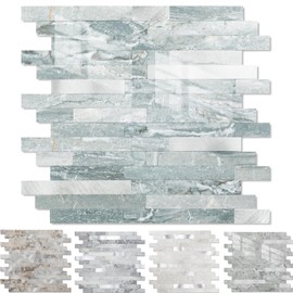 Yipscazo 10 Sheets Peel and Stick Stone Metal Tile Backsplash, Stick on Tiles for Backsplash Kitchen, Bathroom, Laundry Room, Camper, Fireplace (12'' X 12'', Polished Gray Rocks)